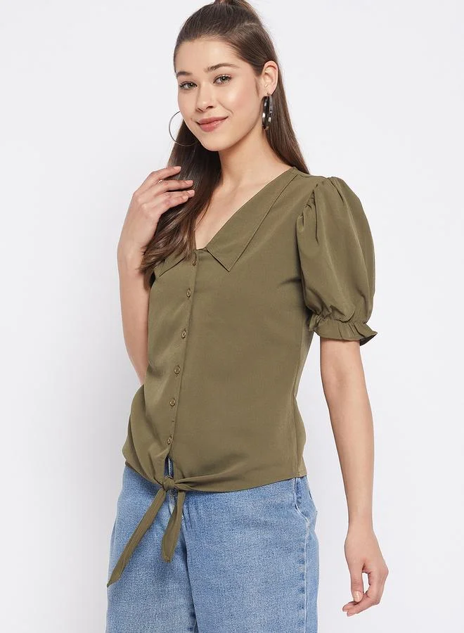 Winered  Women Olive Green Button-Down Top for Women | Best Price UAE