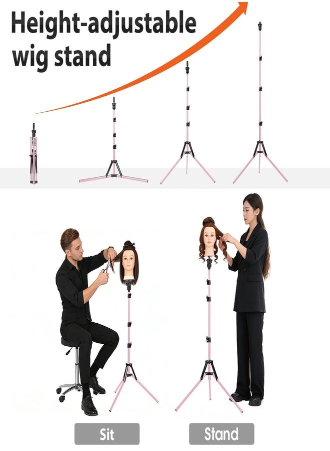 TopDirect 65 Inch Pink Mannequin Head Stand,Portable Adjustable Wig Stand Tripod,Mannequin Wig Head Stand Suitable for Beauty Schools,Barber Training,DIY Styling Design - Image 2