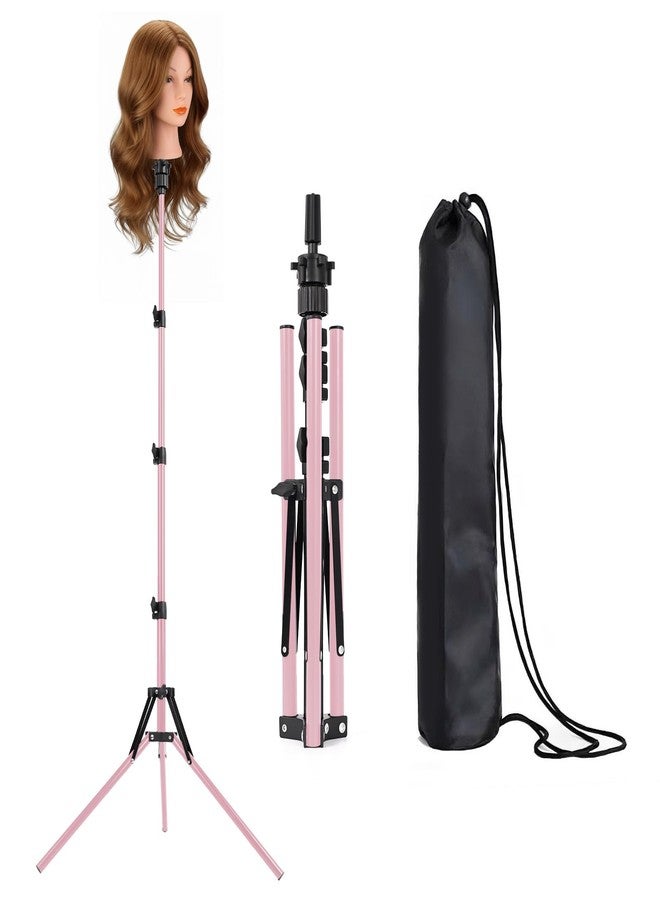 TopDirect 65 Inch Pink Mannequin Head Stand,Portable Adjustable Wig Stand Tripod,Mannequin Wig Head Stand Suitable for Beauty Schools,Barber Training,DIY Styling Design - Image 1