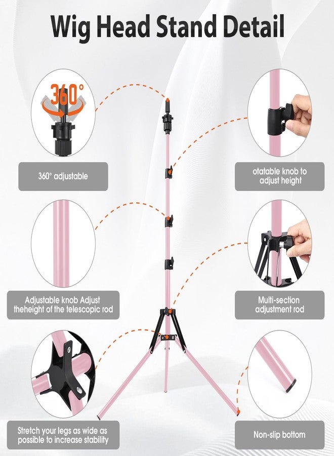 TopDirect 65 Inch Pink Mannequin Head Stand,Portable Adjustable Wig Stand Tripod,Mannequin Wig Head Stand Suitable for Beauty Schools,Barber Training,DIY Styling Design - Image 5