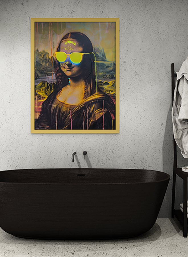 Art Decor Art Decor Mona Lisa Yellow Neon Pop Art Oil Painting Style Fine Art Frame Wall Art Wall Décor for Living Room Bedroom Home Office Gifting  - Image 1