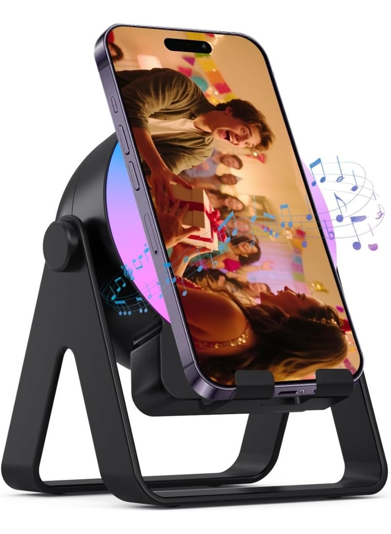 4 in1 Wireless Induction Speaker Phone Stand, Cell Phone Stand with Bluetooth Speaker, Stereo Sound, RGB Ambient Light, Phone Holder for iPhone,Android Phones, iPads, Tablets, e-Reader Black - Image 3