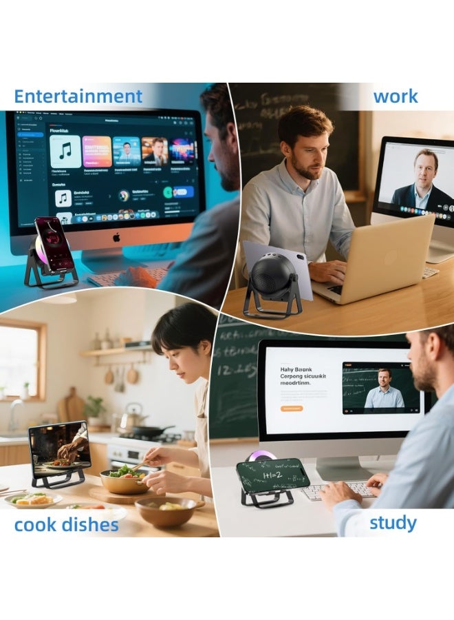 4 in1 Wireless Induction Speaker Phone Stand, Cell Phone Stand with Bluetooth Speaker, Stereo Sound, RGB Ambient Light, Phone Holder for iPhone,Android Phones, iPads, Tablets, e-Reader Black - Image 5