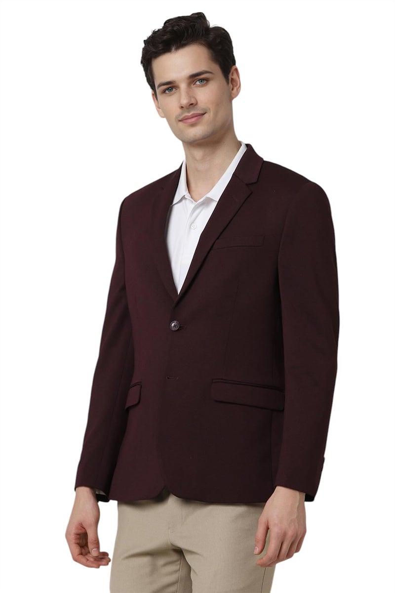 Peter England Men's Neo Slim Knit Textured Blazer (PIBZWNSP333988) Wine - Image 2