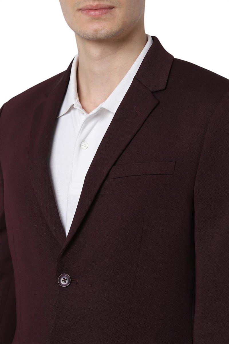 Peter England Men's Neo Slim Knit Textured Blazer (PIBZWNSP333988) Wine - Image 4