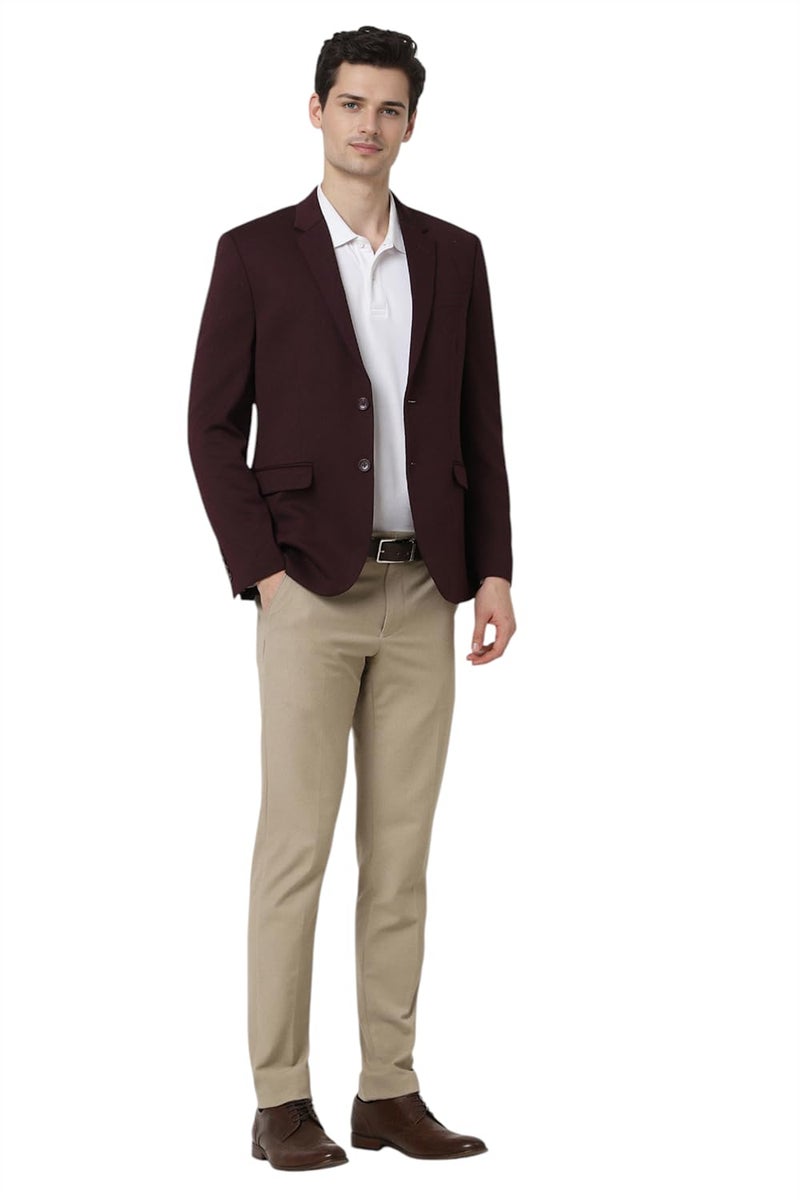 Peter England Men's Neo Slim Knit Textured Blazer (PIBZWNSP333988) Wine - Image 5