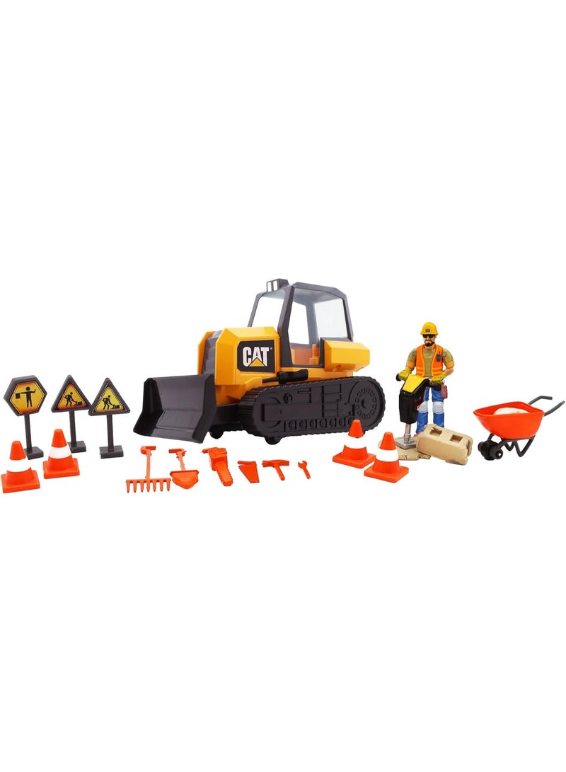 CATERPILLAR CAT WorkForce Bulldozer Construction Vehicle Action Playset with Action Figure and Accessories | 22 Pieces Playset | Toy Vehicle | Construction Playset | Caterpillar Vehicle | Pretend Play for Kids - Image 4