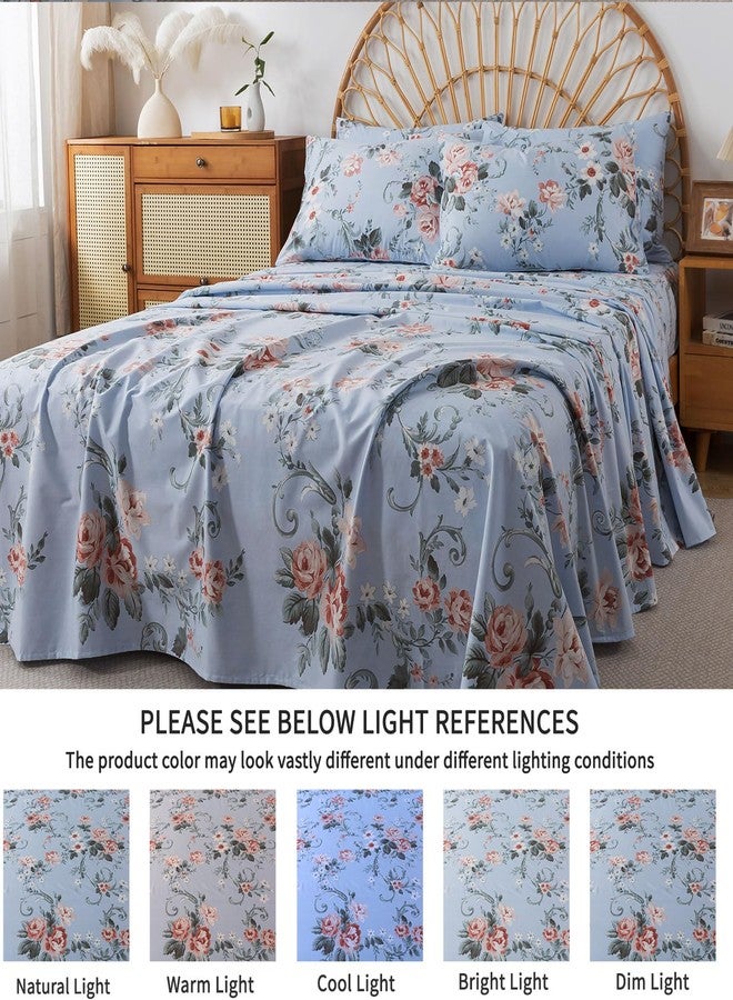 FADFAY Queen Sheets Set Percale Cotton Floral Bed Sheets Deep Pocket Fitted Sheet, Luxury Pink Roses and White Small Flowers Pattern Shabby Vintage Countryside Style Bedding,4Pcs - Image 5