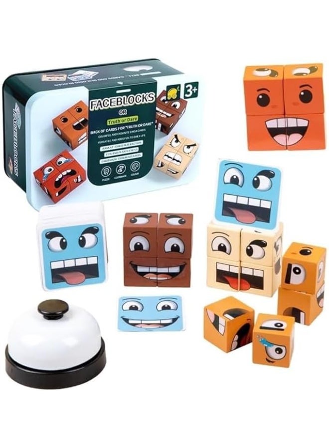 Face Blocks Challenging Expressions Cards Truth or Dare 16 Wooden Colored Dice 1-4 Player Educational Learning Child Development Game for Kids  - Image 1