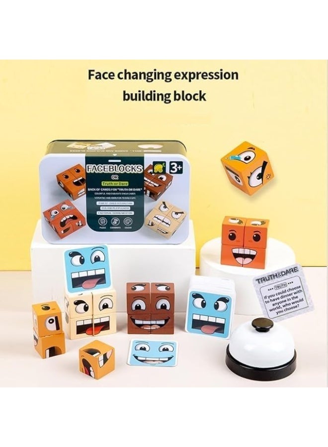 Face Blocks Challenging Expressions Cards Truth or Dare 16 Wooden Colored Dice 1-4 Player Educational Learning Child Development Game for Kids  - Image 3