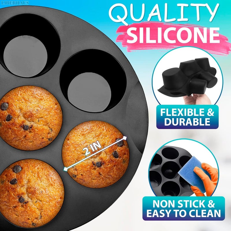Husaini Mart HUSAINI MART Muffin Cake Cups Air Fryer Accessories 7Cup Non Stick Silicone Cake Cups Baking Mould for Making Cakes Muffins Chocolates 3558L Air Fryer 1 Pack Multicolored  - Image 3
