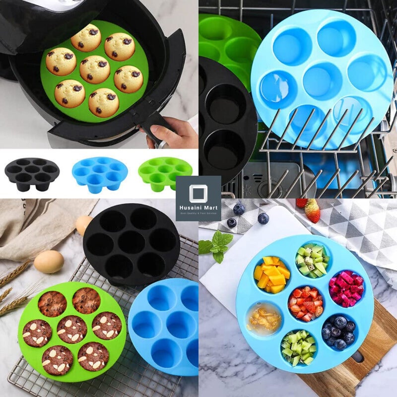 Husaini Mart HUSAINI MART Muffin Cake Cups Air Fryer Accessories 7Cup Non Stick Silicone Cake Cups Baking Mould for Making Cakes Muffins Chocolates 3558L Air Fryer 1 Pack Multicolored  - Image 4
