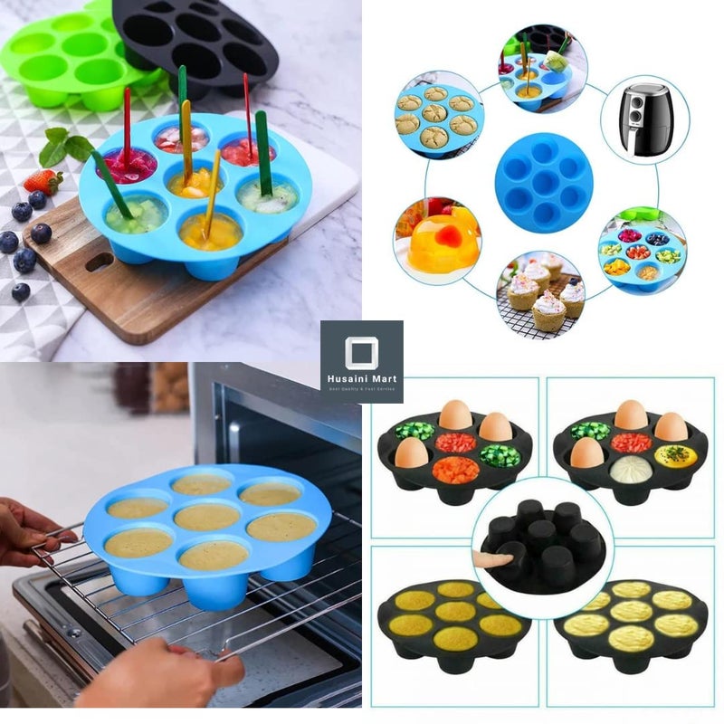 Husaini Mart HUSAINI MART Muffin Cake Cups Air Fryer Accessories 7Cup Non Stick Silicone Cake Cups Baking Mould for Making Cakes Muffins Chocolates 3558L Air Fryer 1 Pack Multicolored  - Image 5