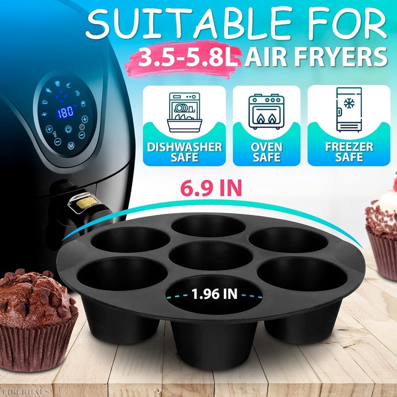 Husaini Mart HUSAINI MART Muffin Cake Cups Air Fryer Accessories 7Cup Non Stick Silicone Cake Cups Baking Mould for Making Cakes Muffins Chocolates 3558L Air Fryer 1 Pack Multicolored  - Image 2
