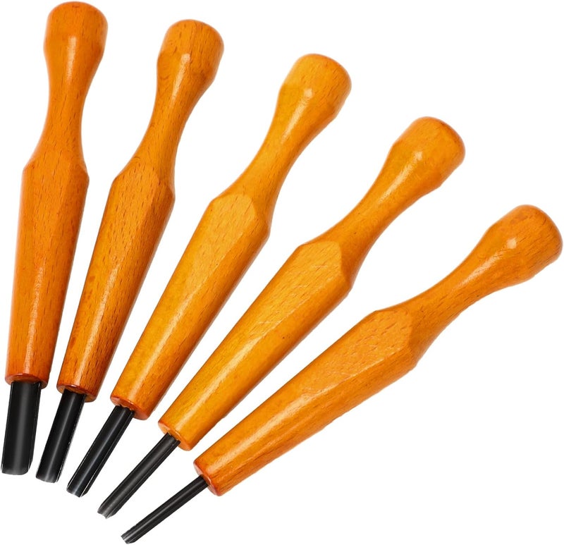 WILLBOND 5 Pcs Linocut Carving Tools Set Triangular Linoleum Various Sizes Wood Carving Knife Chisel V Shaped Tools for Linocut Printmaking Woodcarving(Round) - Image 1