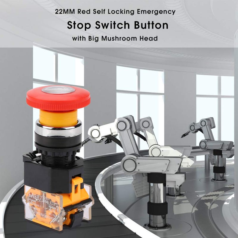 Junlucki Emergency Button, 220 380V Remote Control 22MM Flame Retardant 15A Emergency Stop Switch for Contactor for Electromagnetic Starter for Relay - Image 3