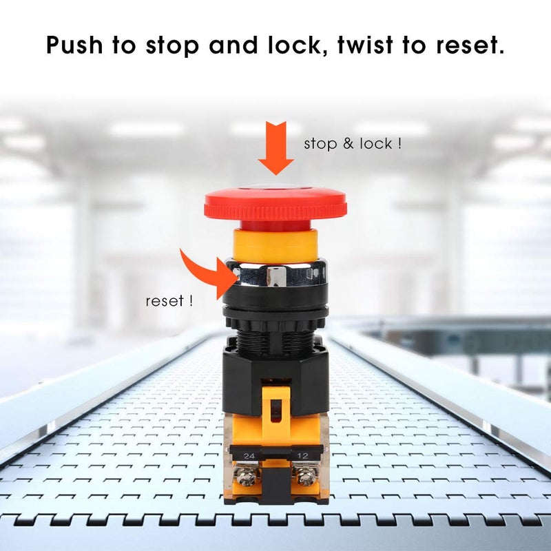 Junlucki Emergency Button, 220 380V Remote Control 22MM Flame Retardant 15A Emergency Stop Switch for Contactor for Electromagnetic Starter for Relay - Image 5