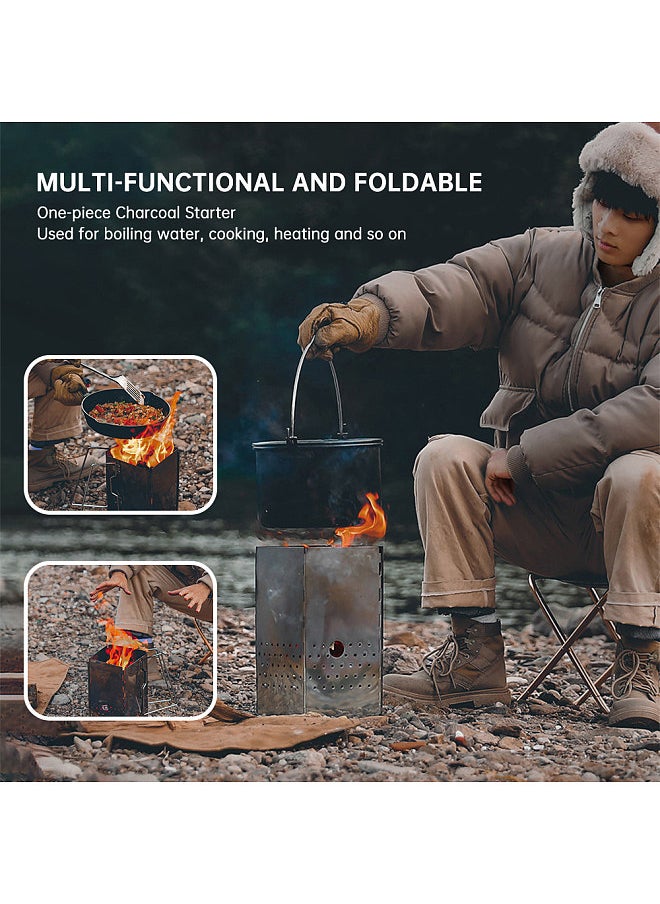 Generic - Folding Charcoal Chimney Starter Stainless Steel BBQ Charcoal Grill Briquette Coal Fire Starter - Image 1