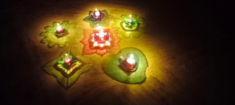 FLUZOV FLUZOV Water Sensor Diwali Special Colorful 3D Reflection Oil Diyas Diwali Decoration 12Pc Set 6 Different Color 12 M  - Image 4