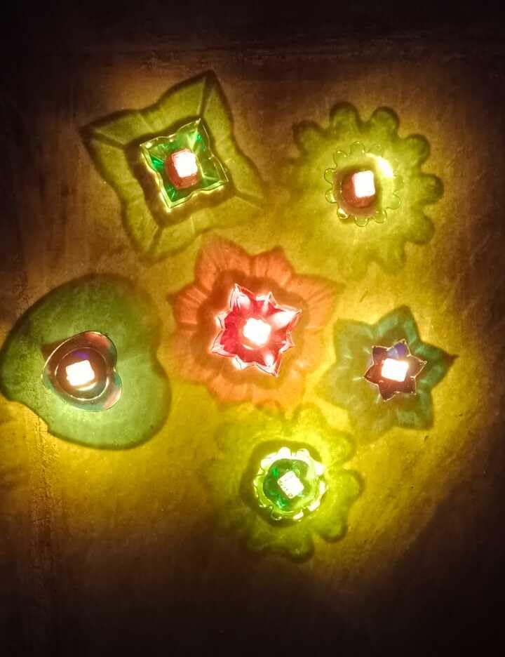 FLUZOV FLUZOV Water Sensor Diwali Special Colorful 3D Reflection Oil Diyas Diwali Decoration 12Pc Set 6 Different Color 12 M  - Image 2