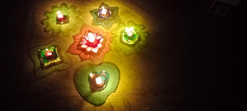 FLUZOV FLUZOV Water Sensor Diwali Special Colorful 3D Reflection Oil Diyas Diwali Decoration 12Pc Set 6 Different Color 12 M  - Image 5