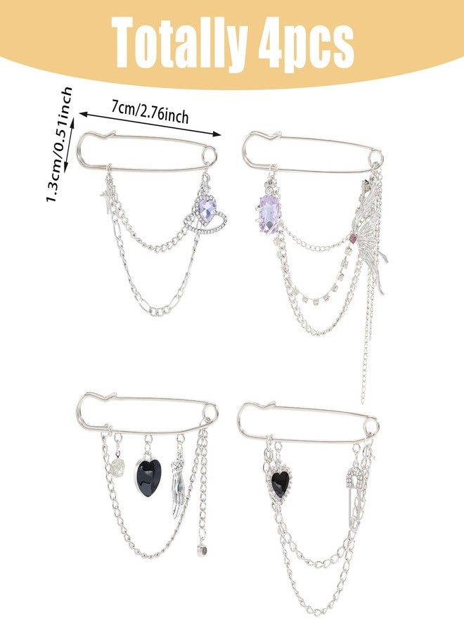 beinkmake 4Pcs Hanging Long Chain Brooch Vintage Multilayer Chain Pin Silvery Heart Butterfly Star Punk Lapel Pins for Women Dress Suit Collar Christmas Birthday Jewelry Gift - Image 3