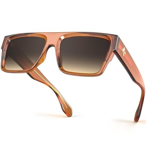 VISOONE Oversized Square Sunglasses for Men Women-Retro Flat Top Design with Reinforced Metal Wire Core-UV400 Gradient Lens Shades ALBA - Image 1