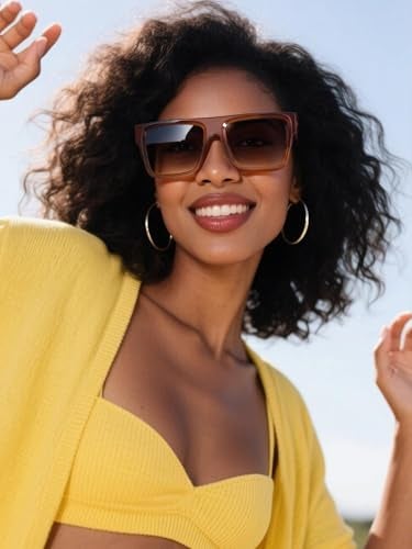 VISOONE Oversized Square Sunglasses for Men Women-Retro Flat Top Design with Reinforced Metal Wire Core-UV400 Gradient Lens Shades ALBA - Image 2