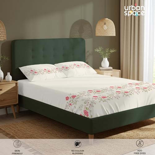 Urban Space Serene 100% Cotton Bedsheet for Single Bed, 200 TC Floral Single Bedsheet with 1 Pillow Cover (58 X 90 Inches, Poppy Bloom) - Image 4