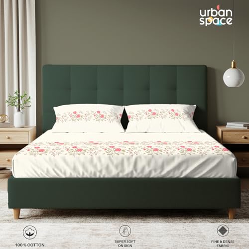 Urban Space Serene 100% Cotton Bedsheet for Single Bed, 200 TC Floral Single Bedsheet with 1 Pillow Cover (58 X 90 Inches, Poppy Bloom) - Image 3