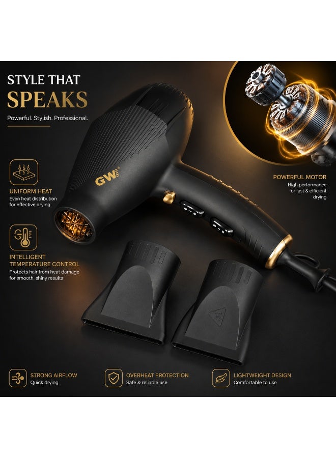 GW Professional Hair Dryer X9 3000W Salon Hair Dryer Powerful Airflow 2 Speed 2 Temperature Lightweight Blow Dryer with Concentrator Nozzle - Image 5