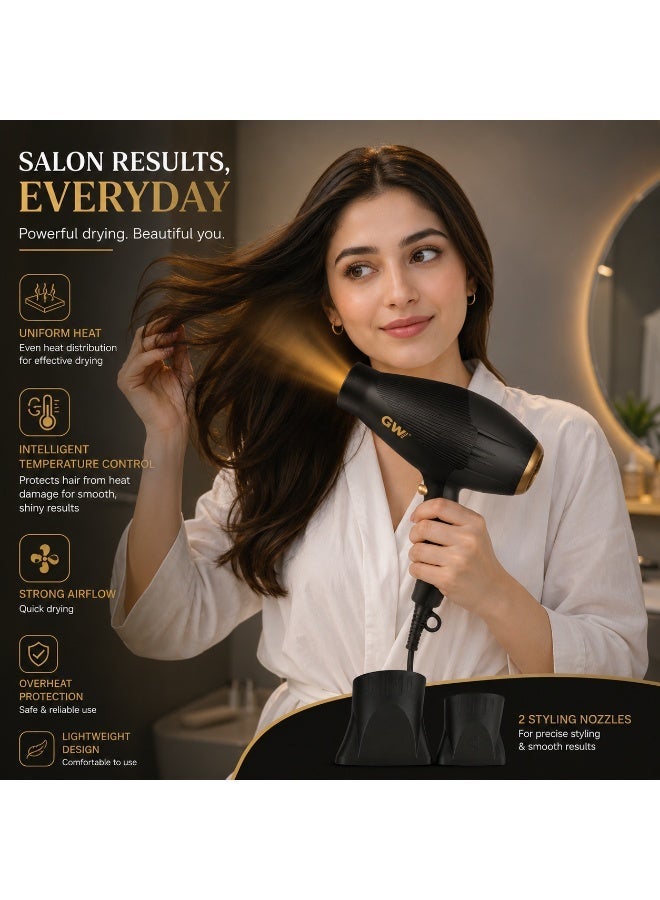 GW Professional Hair Dryer X9 3000W Salon Hair Dryer Powerful Airflow 2 Speed 2 Temperature Lightweight Blow Dryer with Concentrator Nozzle - Image 1