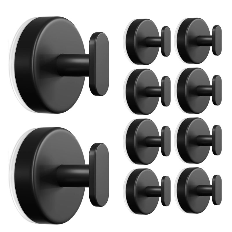 pickpiff Suction Cup Hooks for Shower: 15 LB Strong Wall Hanger for Bathroom, Front door, Glass, Window, RV, Holder for Towel, Christmas Wreath, Coat, Loofah, Waterproof & Reusable, Matte Black 10-Pack - Image 1