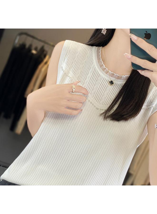 Breathable Sweat Absorbing Binghemp Summer New Women's Crewneck Loose Short T-shirt Knitted All-match Sleeveless Vest 