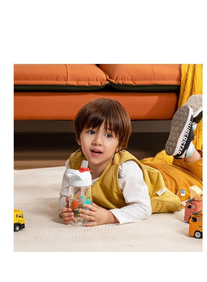 Kids Water Bottle with Straw, 450ML Measurement Handle BPA-Free for School, Children's Suction Nozzle Plastic Scale Cup Portable Pop Up Cover Learning Drinking Straw