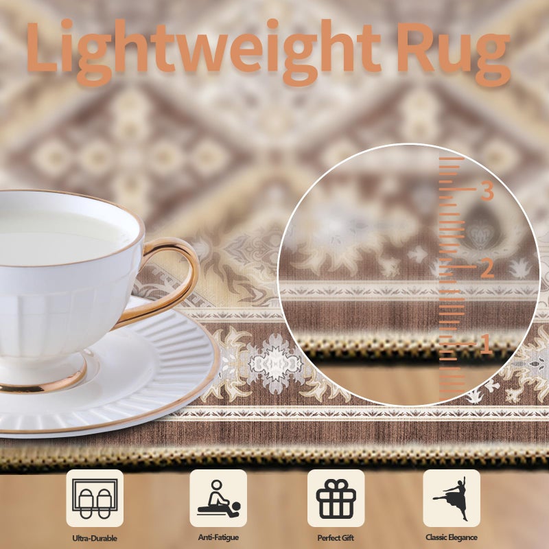 Brevonox Area Rug for Living Room  Indoor Machine Washable Rug for Bedroom Vintage Rug Dinning Room Floor Carpet Non-Slip Backing Rugs Floral Soft Low-Pile Office Rug (Reddish Brown  5' ? 7') - Image 4