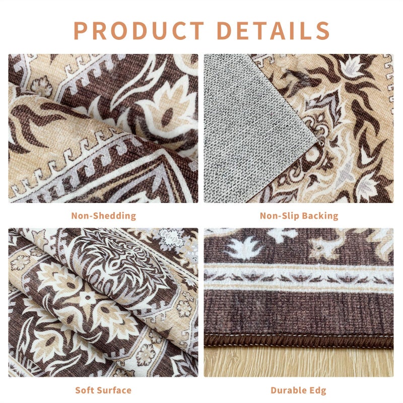 Brevonox Area Rug for Living Room  Indoor Machine Washable Rug for Bedroom Vintage Rug Dinning Room Floor Carpet Non-Slip Backing Rugs Floral Soft Low-Pile Office Rug (Reddish Brown  5' ? 7') - Image 1