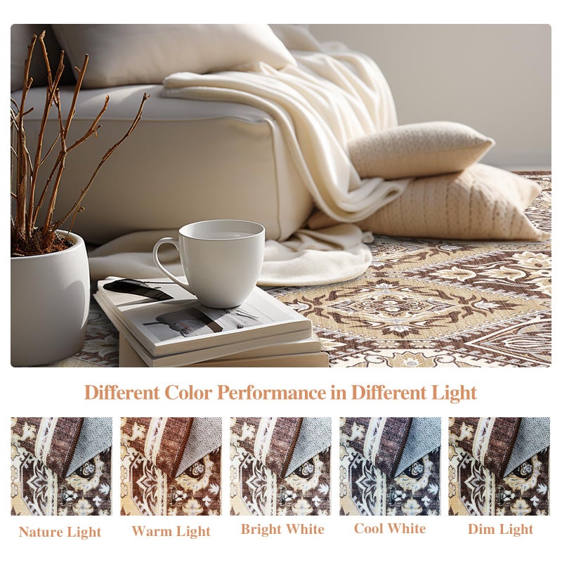 Brevonox Area Rug for Living Room  Indoor Machine Washable Rug for Bedroom Vintage Rug Dinning Room Floor Carpet Non-Slip Backing Rugs Floral Soft Low-Pile Office Rug (Reddish Brown  5' ? 7') - Image 2