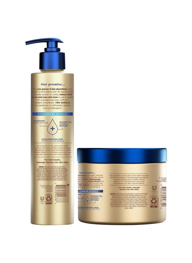 Vaseline Vaseline Radiant X Skin Care Set - Even Tone Nourishing Body Lotion with 1% Niacinamide + Deep Nourishment Body Cream with Shea Butter & Vitamin C (2 Piece Set)  - Image 2