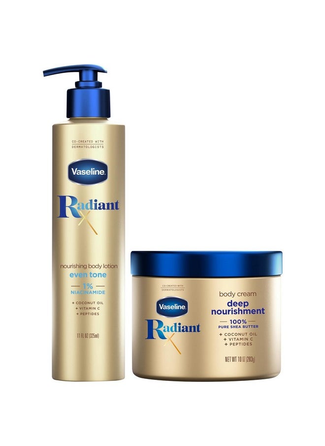 Vaseline Vaseline Radiant X Skin Care Set - Even Tone Nourishing Body Lotion with 1% Niacinamide + Deep Nourishment Body Cream with Shea Butter & Vitamin C (2 Piece Set)  - Image 1