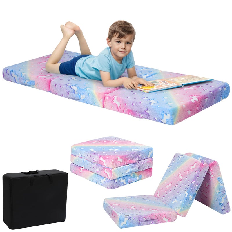 MeMoreCool Foldable Floor Cushion for Kids, Glow Star Trifold Play Mat, Portable Floor Lounger Seat Pad, 57x22 Inch Colorful - Image 1
