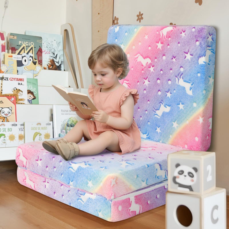 MeMoreCool Foldable Floor Cushion for Kids, Glow Star Trifold Play Mat, Portable Floor Lounger Seat Pad, 57x22 Inch Colorful - Image 5