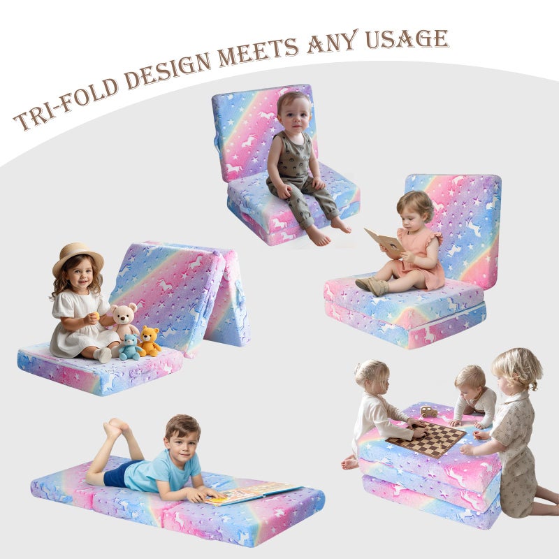 MeMoreCool Foldable Floor Cushion for Kids, Glow Star Trifold Play Mat, Portable Floor Lounger Seat Pad, 57x22 Inch Colorful - Image 2