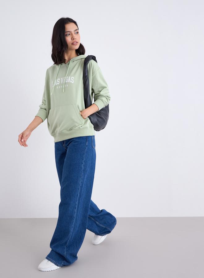 Styli Green Slogan Print Regular Fit Hoodie - Image 2