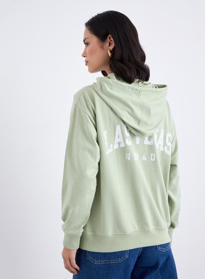 Styli Green Slogan Print Regular Fit Hoodie - Image 5