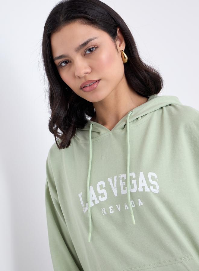 Styli Green Slogan Print Regular Fit Hoodie - Image 4