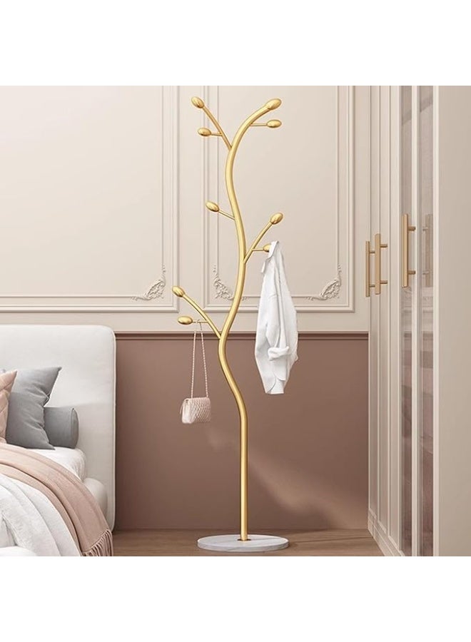 Freestanding Garment Rack Coat Tree Stand With Marble Base Metal Clothes Hanger Organizer 9 Hooks For Jackets Hats Scarves Bags Entryway Bedroom Office Storage Space Saving Furniture Home (Gold) - Image 5