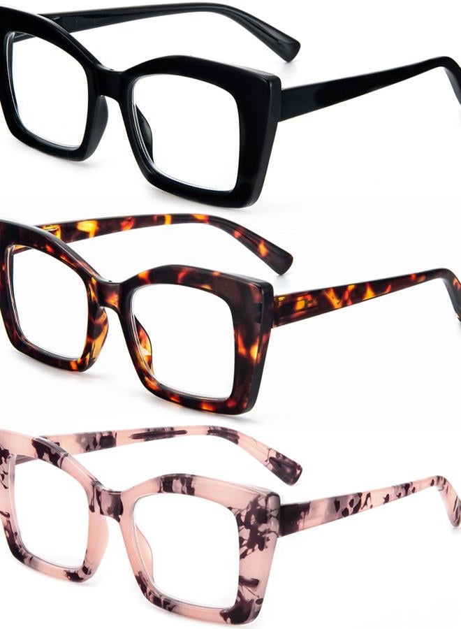 REAVEE 3 Pack Oversized Square Reading Glasses Oprah Style for Women, Blue Light Blocking Large Frame Computer Designer Fashion Readers with Spring Hinge (Black/Pink Tortoise/Tortoise,1.5) - Image 2