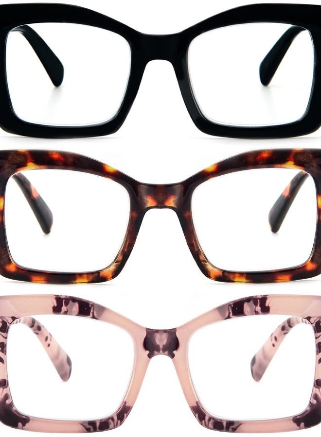 REAVEE 3 Pack Oversized Square Reading Glasses Oprah Style for Women, Blue Light Blocking Large Frame Computer Designer Fashion Readers with Spring Hinge (Black/Pink Tortoise/Tortoise,1.5) - Image 1