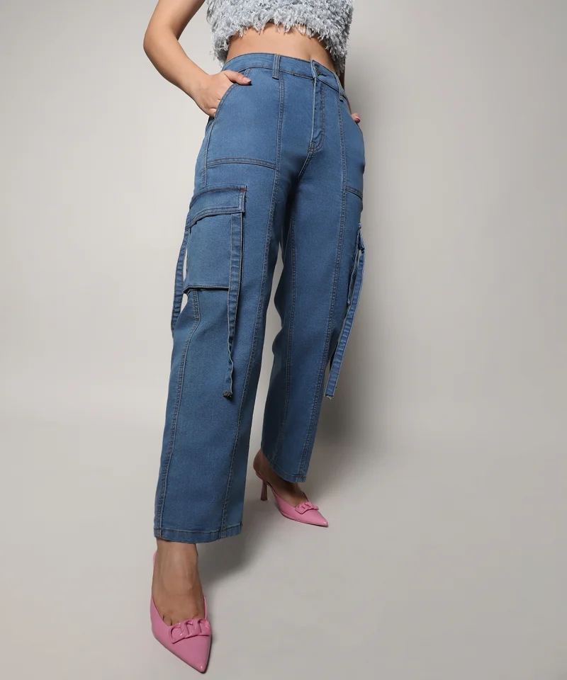 كامبوس سوترا جينز نسائي أزرق بروسي مستقيم بقصة كارغو